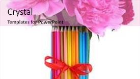  Presentation with flowers vase - Presentation consisting of beautiful flowers in colorful pencils vase isolated on white background and a lilac colored foreground