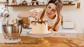  Presentation with pastry chef - Audience pleasing slide deck consisting of beautiful-focused-pastry-chef-woman backdrop and a gold colored foreground