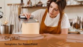  Presentation with pastry chef - Audience pleasing PPT layouts consisting of beautiful-focused-pastry-chef-woman backdrop and a red colored foreground