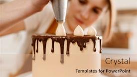  Presentation with pastry cream - Slide deck having beautiful-focused-pastry-chef-woman background and a coral colored foreground