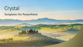  Presentation with foggy - Audience pleasing theme consisting of beautiful foggy landscape in tuscany backdrop and a light blue colored foreground