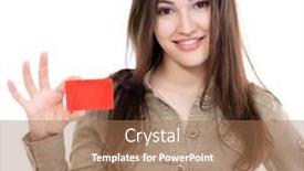  Presentation with credit card - Colorful presentation theme enhanced with beautiful-friendly-smiling-confident-young backdrop and a coral colored foreground