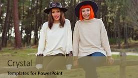  Presentation with winter forest - Slides with beautiful friends in the forest in a winter day background and a coral colored foreground