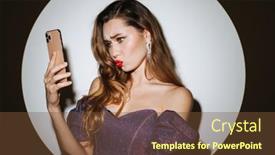  Presentation with spotlight - Slide deck enhanced with beautiful-frowning-young-glamorous-woman background and a tawny brown colored foreground