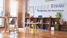  Presentation with kindergarten - Audience pleasing presentation theme consisting of war room - beautiful games corner and desk backdrop and a sky blue colored foreground