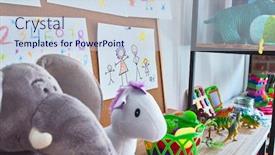  Presentation with corner - Amazing presentation design having beautiful games corner with lots of toys and draws at kindergarten backdrop and a lemonade colored foreground
