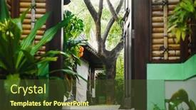  Presentation with resort - PPT layouts with beautiful garden at tropical resort background and a tawny brown colored foreground