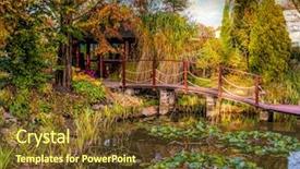  Presentation with garden pond - PPT layouts having beautiful garden with pond background and a tawny brown colored foreground