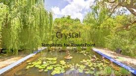  Presentation with garden pond - Slides having beautiful garden with a little pond in the middle background and a gold colored foreground