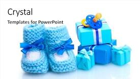  Presentation with baby shower gifts - PPT theme enhanced with baby's bootees blank postcard background and a white colored foreground