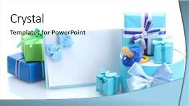  Presentation with gifts - Cool new presentation with baby's bootees blank postcard backdrop and a white colored foreground