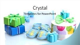  Presentation with baby shower gifts - Audience pleasing PPT layouts consisting of beautiful gifts baby's bootees backdrop and a white colored foreground
