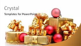  Presentation with packaging - Cool new presentation theme with beautiful gifts in gold packaging and christmas balls isolated on white backdrop and a white colored foreground