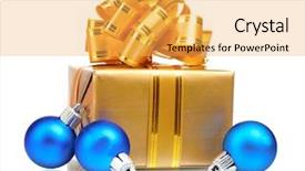  Presentation with packaging - PPT theme consisting of beautiful gifts in gold packaging and christmas balls isolated on white background and a yellow colored foreground