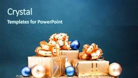  Presentation with blue gold - PPT layouts with beautiful gifts in gold packaging background and a ocean colored foreground