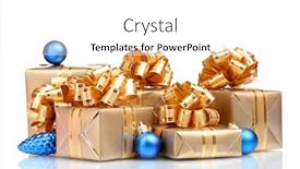 Presentation with packaging - Beautiful presentation theme featuring beautiful gifts in gold packaging and christmas balls isolated on white backdrop and a white colored foreground
