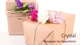  Presentation with white flowers - PPT theme consisting of beautiful gifts with flowers isolated background and a  colored foreground