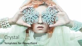  Presentation with silver snowflakes - Presentation design featuring beautiful-ginger-woman background and a soft green colored foreground