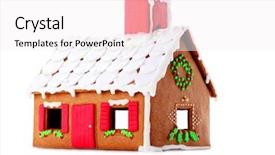  Presentation with gourmet sweet dessert bakery food - Cool new PPT theme with beautiful gingerbread hous on white backdrop and a white colored foreground