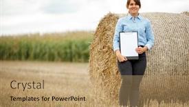  Presentation with note book - Slides consisting of beautiful-girl-agronomist-with-note background and a coral colored foreground