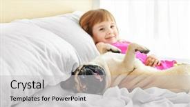  Presentation with bed - Beautiful PPT theme featuring beautiful girl and cute pug backdrop and a light gray colored foreground