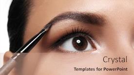  Presentation with cosmetics - Cool new presentation theme with beautiful-girl-applying-cosmetics-closeup backdrop and a coral colored foreground