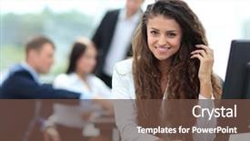  Presentation with front office - Audience pleasing PPT theme consisting of beautiful girl assistant in the office in front of a computer backdrop and a tawny brown colored foreground