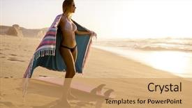  Presentation with beach - Amazing slide deck having beautiful girl at the beach backdrop and a coral colored foreground