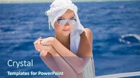  Presentation with plastic in the sea - Slide deck with beautiful-girl-at-the-sea background and a ocean colored foreground