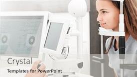  Presentation with vision - PPT theme with beautiful-girl-checking-vision background and a sky blue colored foreground