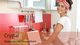  Presentation with blogger - Audience pleasing theme consisting of beautiful girl cooking on kitchen food blogger concept backdrop and a coral colored foreground