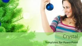  Presentation with christmas girl - PPT theme featuring beautiful-girl-decorating-a-christmas background and a mint green colored foreground
