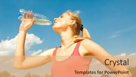 Presentation with drinking water - Slide set consisting of beautiful girl drinking water blue sky background and a coral colored foreground