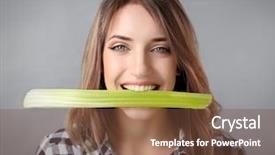  Presentation with celery - Beautiful PPT theme featuring beautiful girl eating celery backdrop and a tawny brown colored foreground