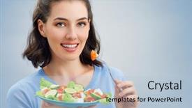  Presentation with healthy eating - Cool new slides with beautiful girl eating healthy food backdrop and a light blue colored foreground
