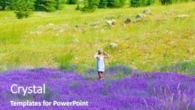 Presentation with lavender flowers - Audience pleasing slides consisting of beautiful girl enjoying lavender field pretty woman in white dress relaxed on flowers meadow happy cute female standing on natural floral glade bright sunny day vacation and summer holiday concept backdrop and a violet colored foreground