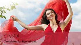  Presentation with summer sun - Colorful presentation enhanced with beautiful girl enjoying summer sun backdrop and a red colored foreground