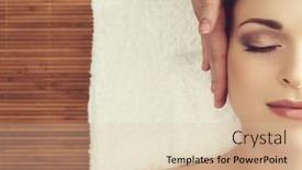  Presentation with relaxation - Audience pleasing theme consisting of beautiful girl getting face lifting massage in spa salon health care rejuvenation and relaxation concept backdrop and a lemonade colored foreground