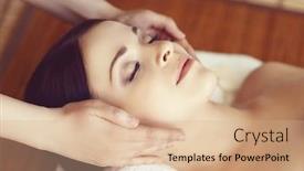  Presentation with relaxation - Audience pleasing theme consisting of beautiful girl getting face lifting massage in spa salon health care rejuvenation and relaxation concept backdrop and a coral colored foreground