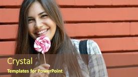  Presentation with sweet candy - Cool new PPT theme with beautiful girl has fun and licking sweet candy outdoor against red brick wall backdrop and a tawny brown colored foreground