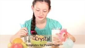  Presentation with temple breakfast - PPT theme with beautiful girl have a breakfast background and a coral colored foreground