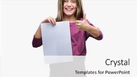  Presentation with blank - Slides with beautiful girl holding blank sheet background and a  colored foreground