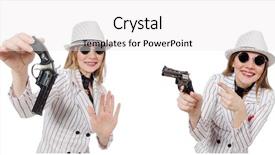 Presentation with gun - Theme consisting of beautiful girl holding hand gun background and a white colored foreground