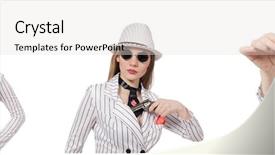  Presentation with trophy award hand holding - Slides having beautiful girl holding hand gun background and a light gray colored foreground