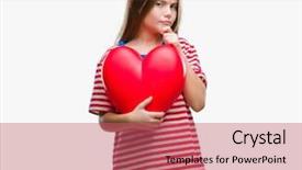  Presentation with girl in red dress - Theme with beautiful girl holding red heart background and a  colored foreground