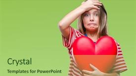  Presentation with beautiful young girl red - PPT theme enhanced with beautiful girl holding red heart background and a mint green colored foreground