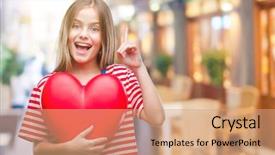  Presentation with beautiful young girl red - Slide deck with beautiful girl holding red heart background and a coral colored foreground