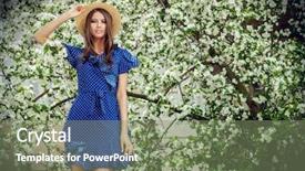  Presentation with beauty and fashion - Cool new PPT theme with beautiful girl in a straw backdrop and a seafoam green colored foreground