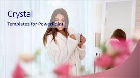  Presentation with relaxing - Slides consisting of beautiful girl in bathrobe relaxing background and a sky blue colored foreground