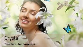  Presentation with garden - Theme featuring beautiful girl in the flower background and a coral colored foreground